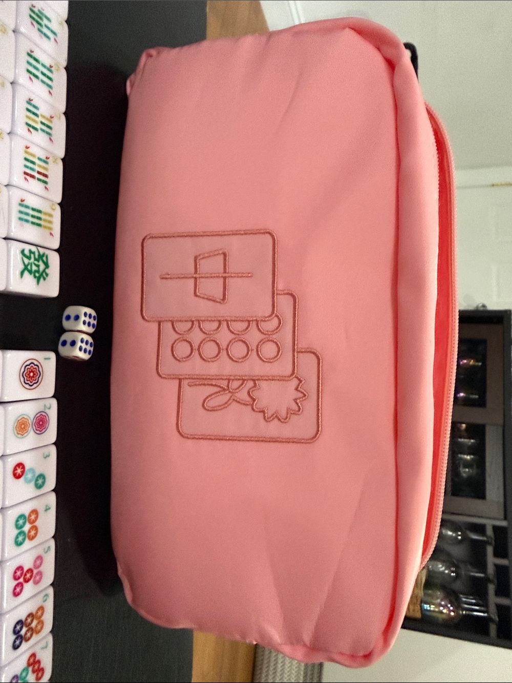 Pink Travel Mahjong Set with Turquoise Racks - Picture 7 of 7